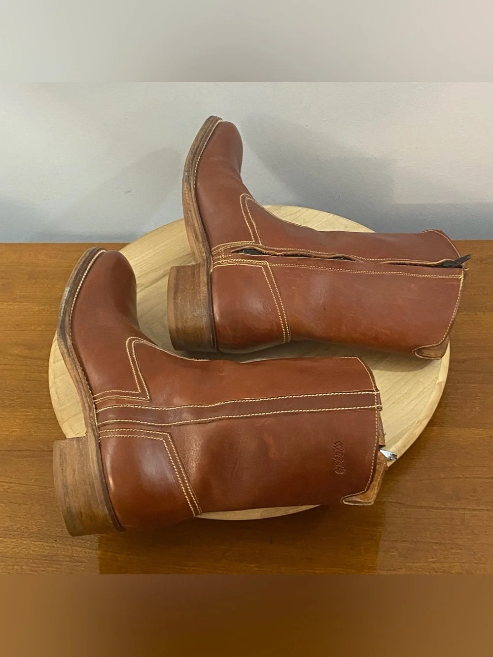 Florsheim Weeds Vintage 70s Brown Leather Cowboy Roper Boots Men’s 8 D‎ Side Zip